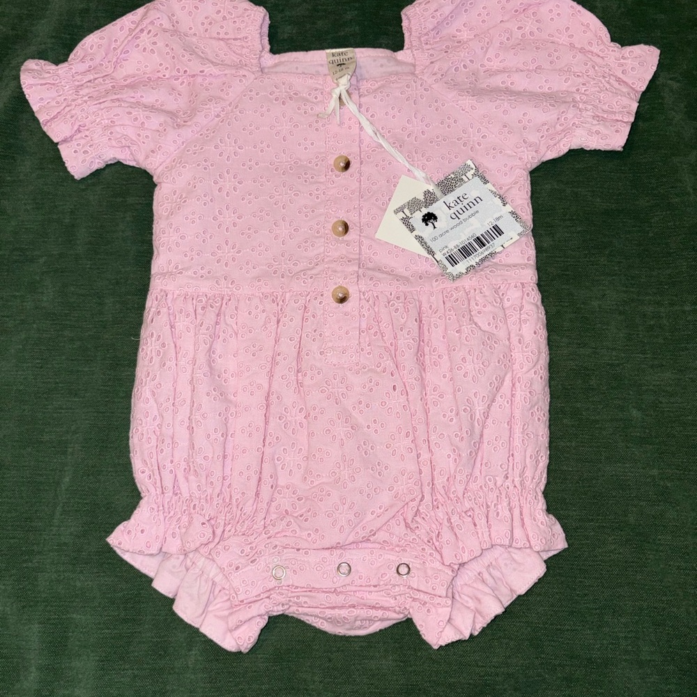 Kate Quinn Pink Eyelet Baby Romper